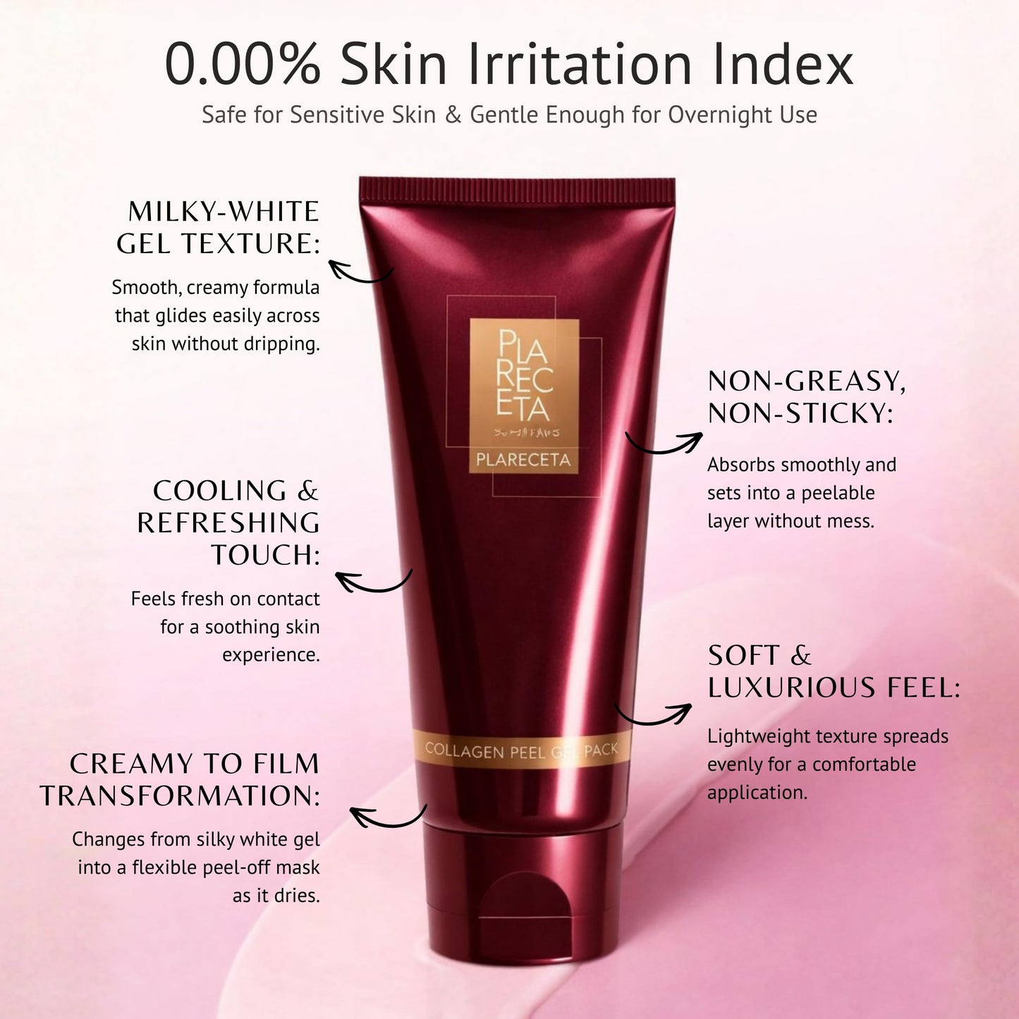 PLARECETA Overnight Collagen Peel Off Mask - Korean Glass Skin Face Mask - Improves Elasticity & Firmness – Hydrolyzed Collagen for Sagging & Dullness, Even Toning & Rapid Skin Repair 2.07 oz