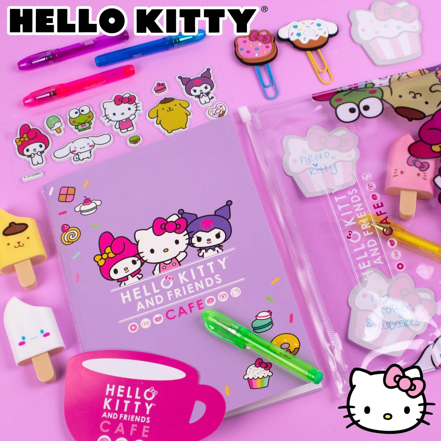 Horizon Group USA Hello Kitty & Friends Stationary Set, Cute School and Office Supplies, Sanrio Accessories, Kawaii Notebook, Squishy Stickers