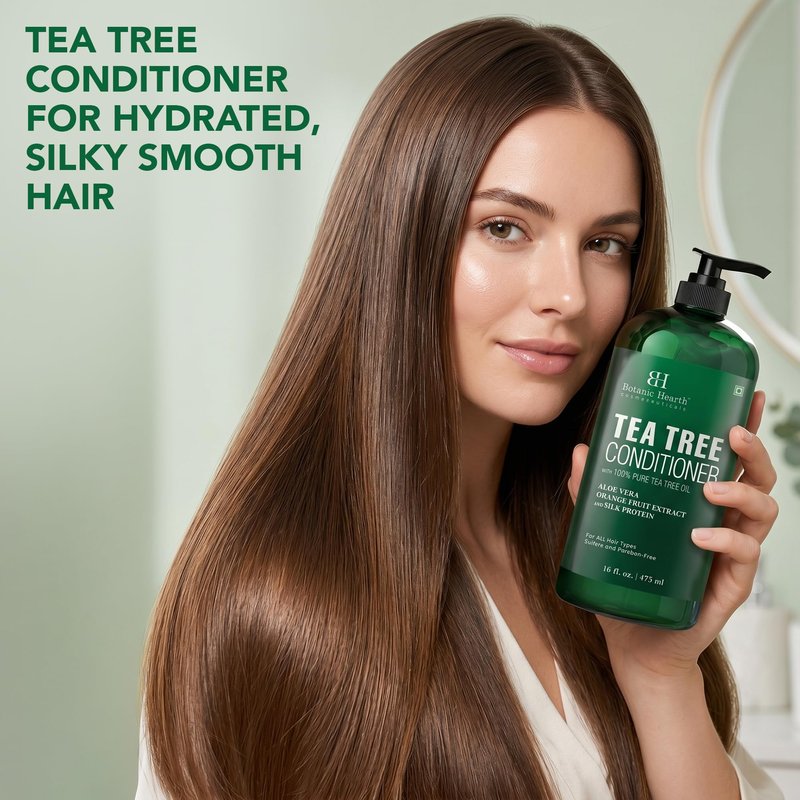 Botanic Hearth Tea Tree Conditioner | For All Hair Types | Fights Dandruff & Dry Scalp | With Vitamin C, Peppermint Oil, Rosemary & Lavender Oil | Sulphate & Paraben Free | 16 Fl Oz