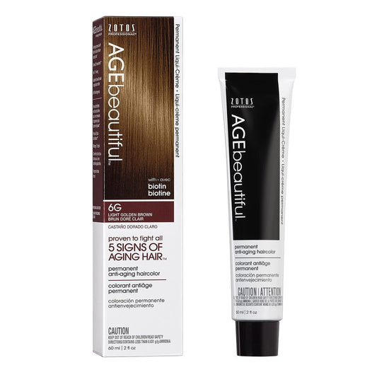 AGE beautiful Permanent Hair Dye 6G Light Golden Brown - Golden Brown / Warm Brown Hair Color Cream with 100% Gray Coverage, Anti-Aging Biotin Formula for Thicker, Fuller Hair, Salon Quality