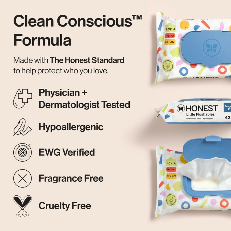 The Honest Company Toddler Hypoallergenic Flushable Wipes, 126 Count