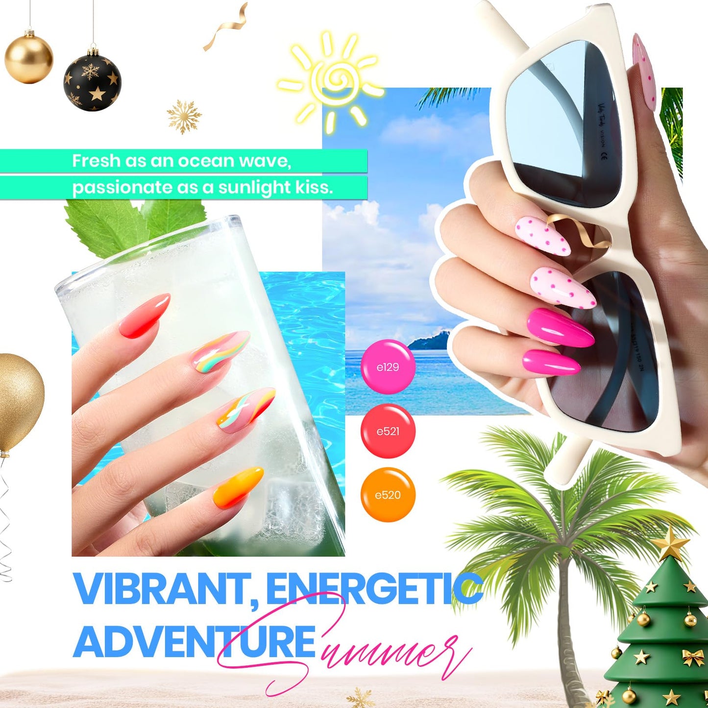 beetles Gel Polish Set Vivid Seasons - Summer Gel Nail Polish Set 36 Colors Pink Yellow Green Purple Jelly Shades 45pcs with Base & Top Coat UV LED Soak Off DIY Salon Gift for Women