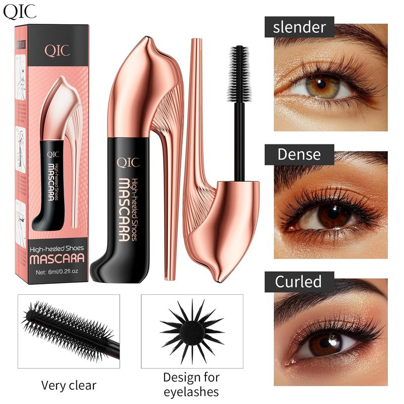 High Heels Black Mascara - Waterproof, Smudge-Proof Volumizing Formula for Sensitive Eyes | Long-Lasting Curling & Lengthening