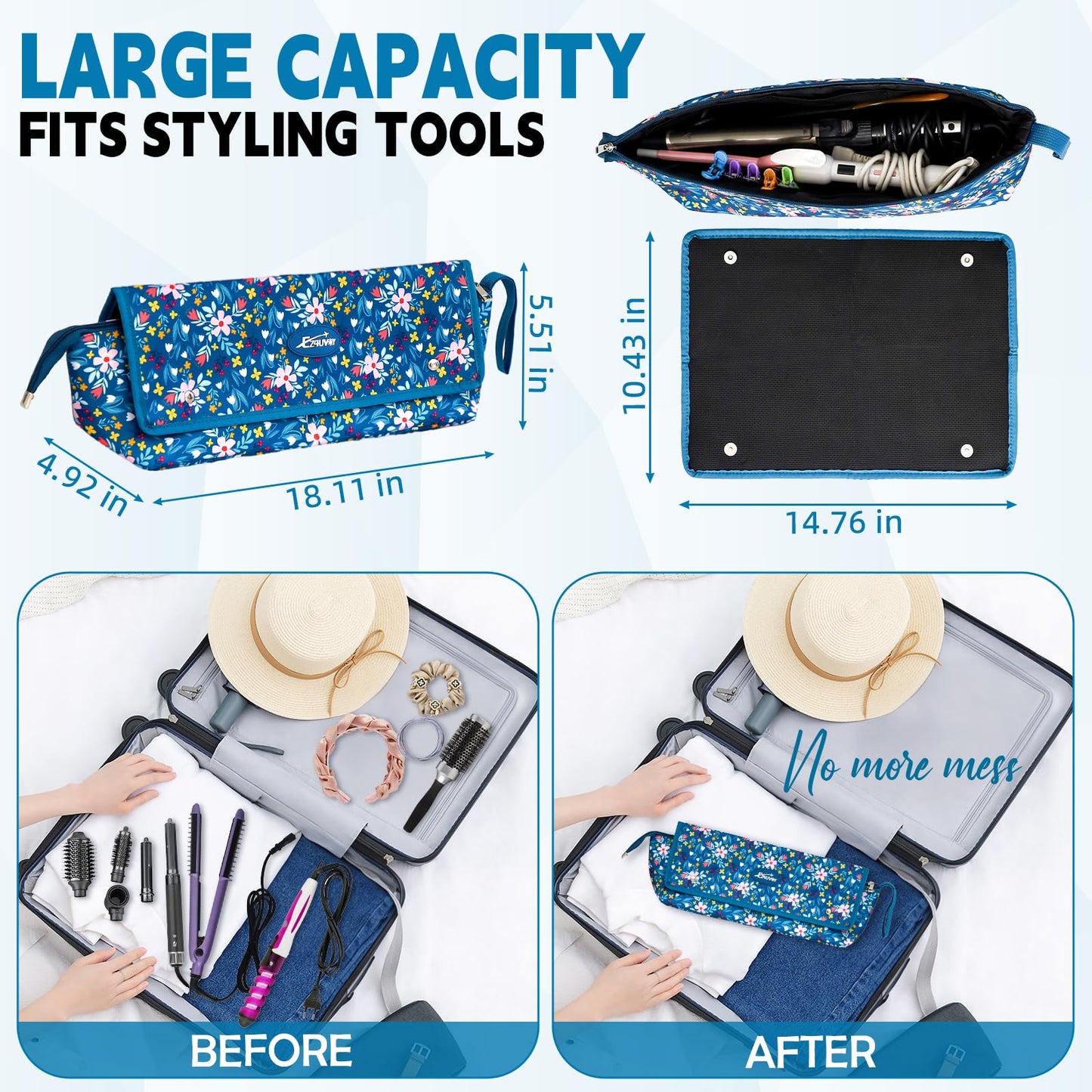 EZ4UVOY Hair Tools Travel Bag with Removable Heat Resistant Mat, Travel Hair Bags Organizer for Hot Tools, Portable Travel Carrying Case for Flat Irons, Straighteners, Curling Iron