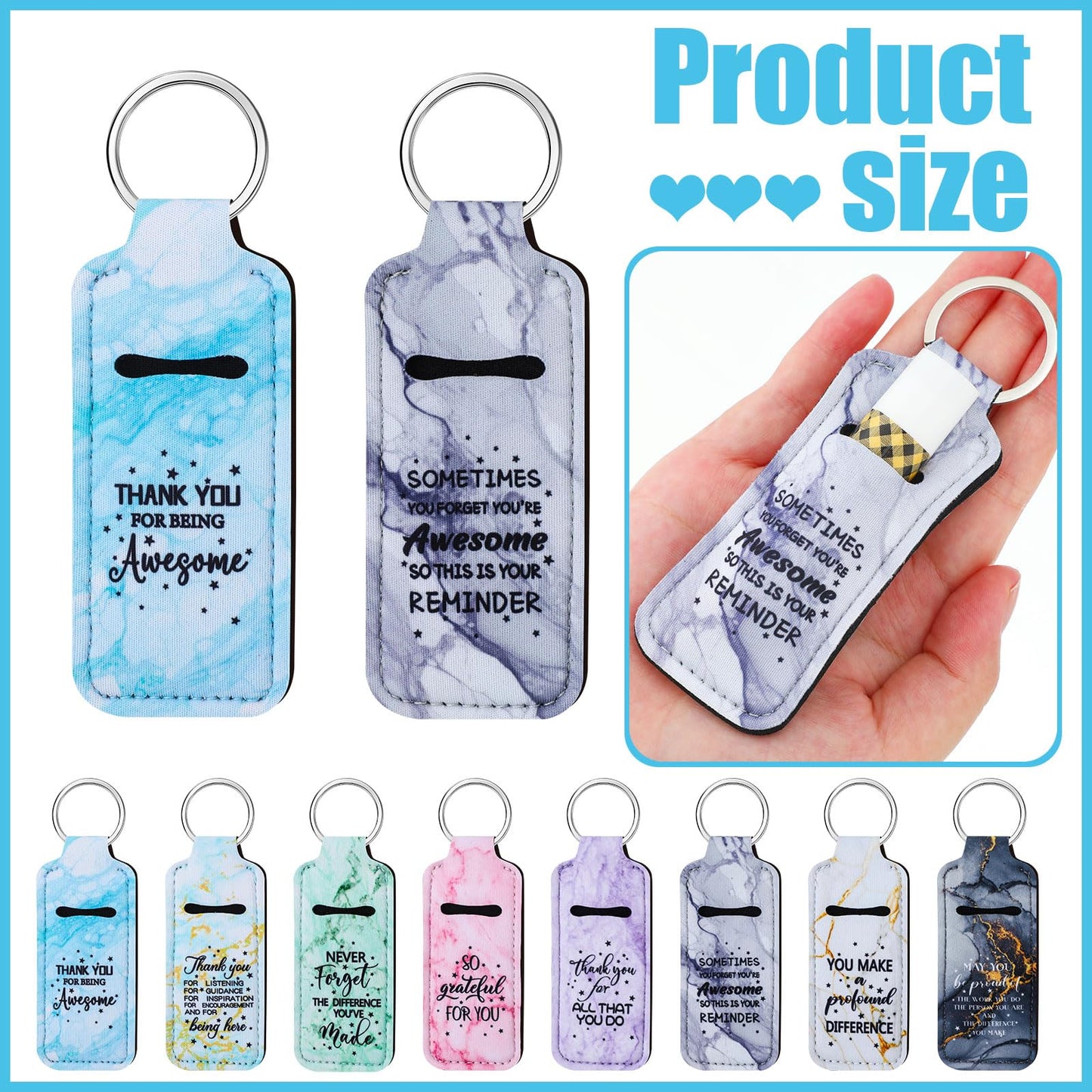 Ecation 72 Pcs Lipstick Holder Bulk Lipstick Holder Keychain Thank You Inspirational Lip Gloss Pouch Portable(Marble Colors)