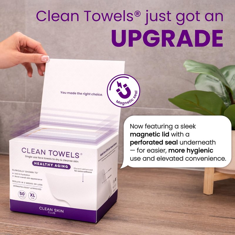 Reduces Fine Lines and Wrinkles in 6 weeks or Less, CLEAN SKIN CLUB Healthy Aging Clean Towels® XL, Disposable Face Towels, XL - 1 Pack (50 count)