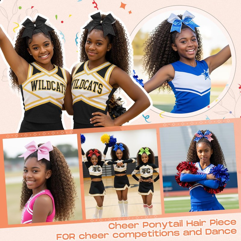 SEIKEA Cheer Ponytail Hair Piece, 100% Super Protein Fiber Curly Cheerleader Hairpiece Lightweight Fluffy Natural Soft 18" Ponytail Extension for Cheerleader Competition, Dance Brown