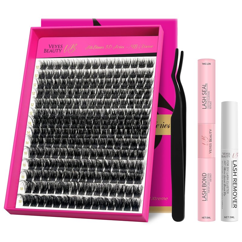 VEYESBEAUTY Lash Clusters Kit Fluffy Individual Lash Extensions Xtreme 3D Layered Volume Eyelashes kit Thin & Invisible Band Wispy Spider Faux Mink Lash 10-18mm with Bond&Seal Remover Applicator