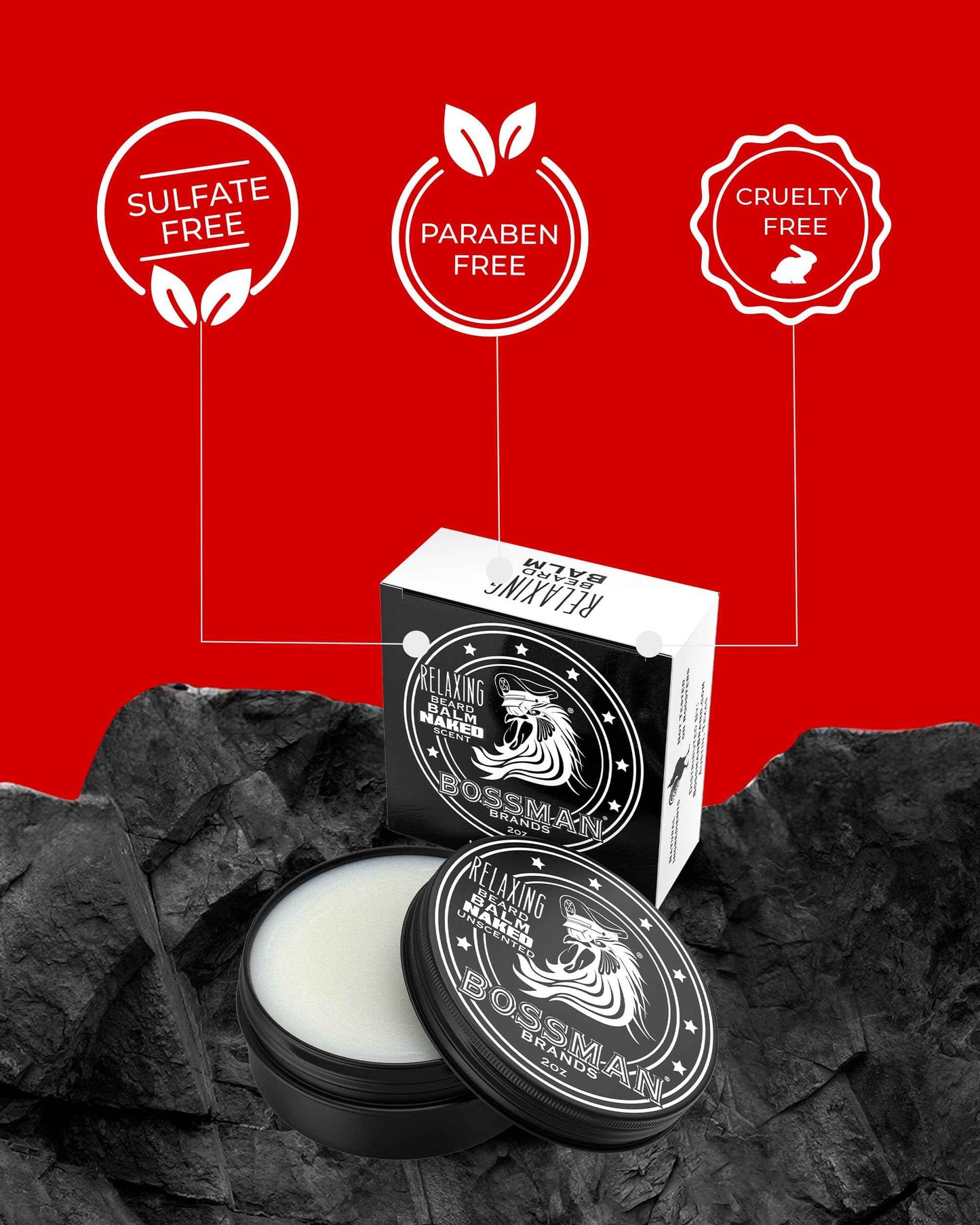 Bossman Relaxing Beard Balm for Men (Naked - Unscented) – Tames, Relaxes, Thickens & Softens for Ultimate Beard Care – Made in USA