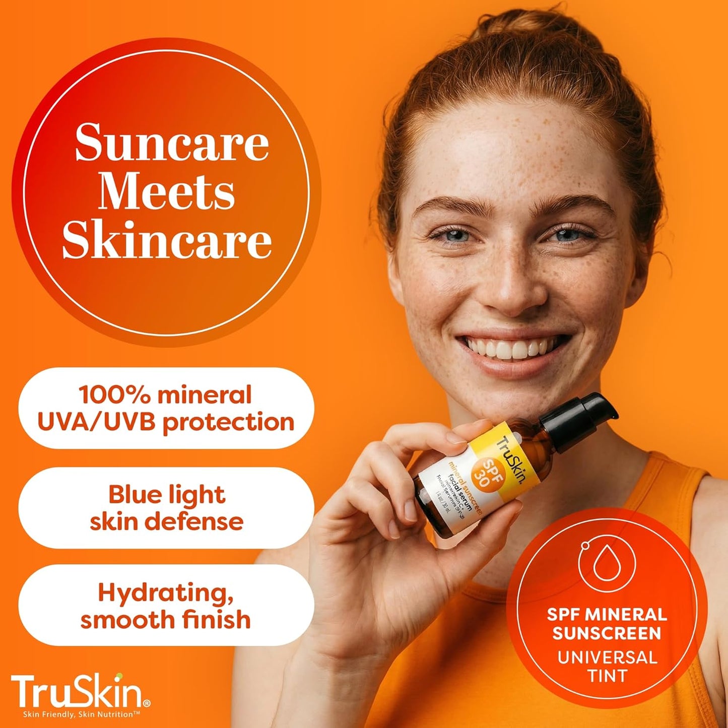 TruSkin Sunscreen Serum - SPF 30 Tinted Mineral Face Serum with Zinc Oxide | Lightweight, Sheer Finish, 1 fl oz