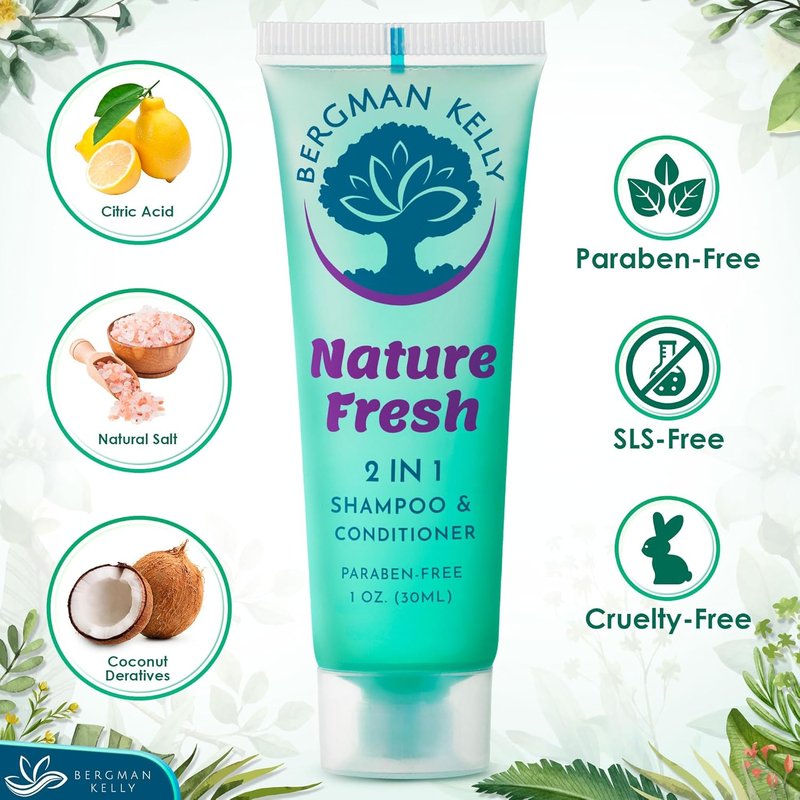Bergman Kelly Travel Size 2-in-1 Shampoo & Conditioner - Refreshing Nature Fresh | 1 fl oz, 100 Pack