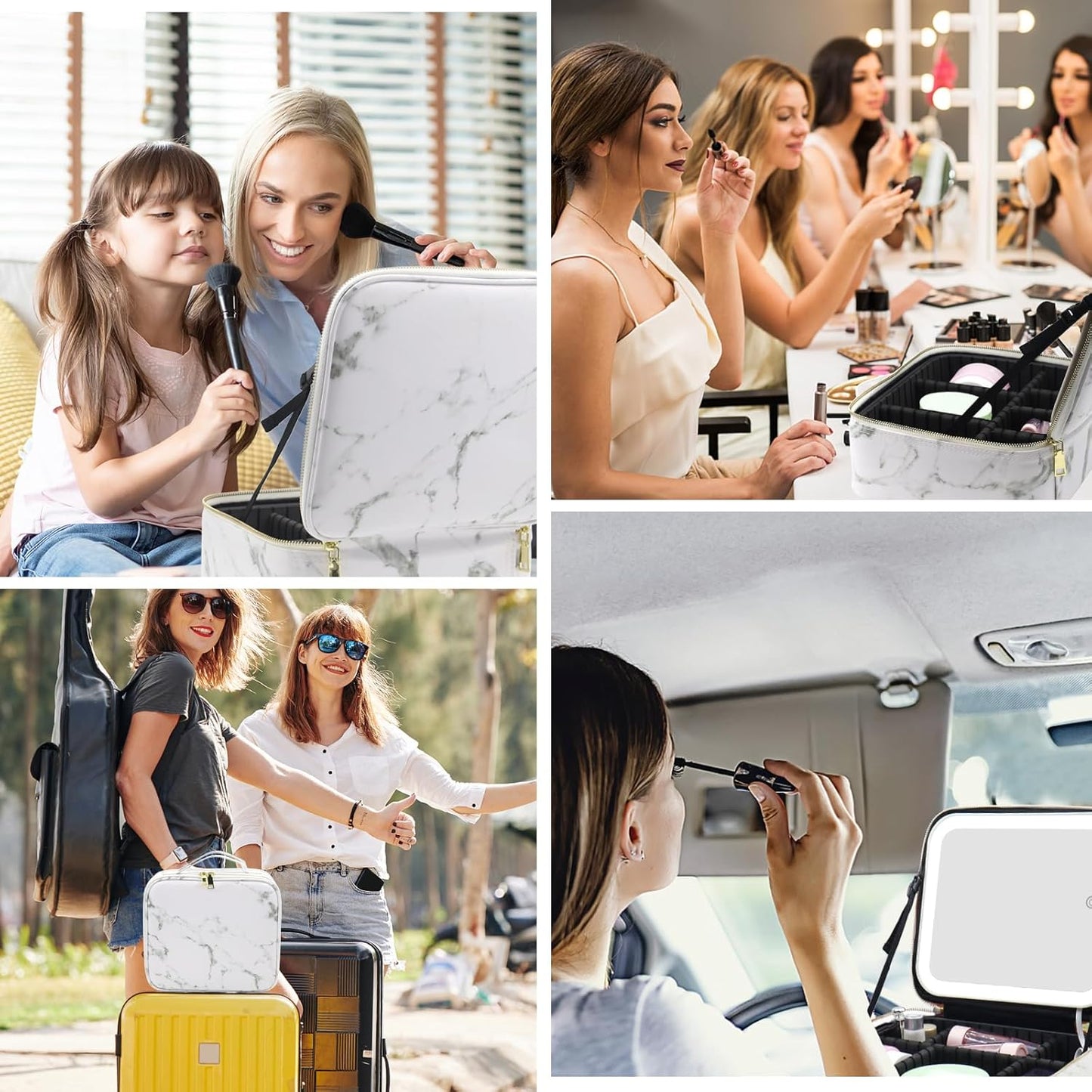 Lighted Travel Makeup Bag - Partitionable Train Case with Dimming Mirror | Cosmetic Organizer & Toiletry Gift