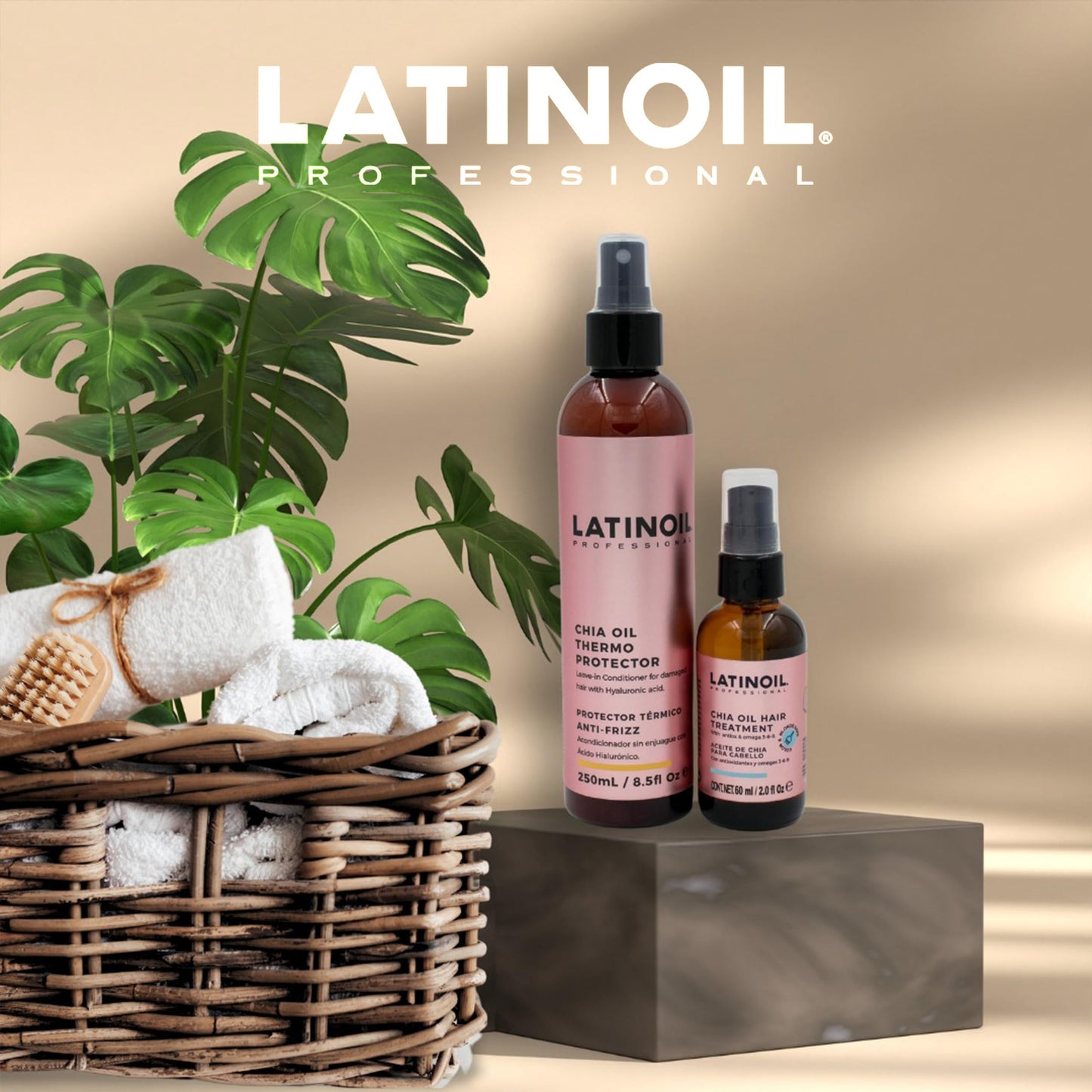 Latinoil - Chia Hair Heat Protectant Spray, Oil for Hair Frizz, Hair Oil Treatment, Leave in Conditioner for Dry Damaged Hair with Chia Seed Oil, Amino acids & Omegas, 250 ml