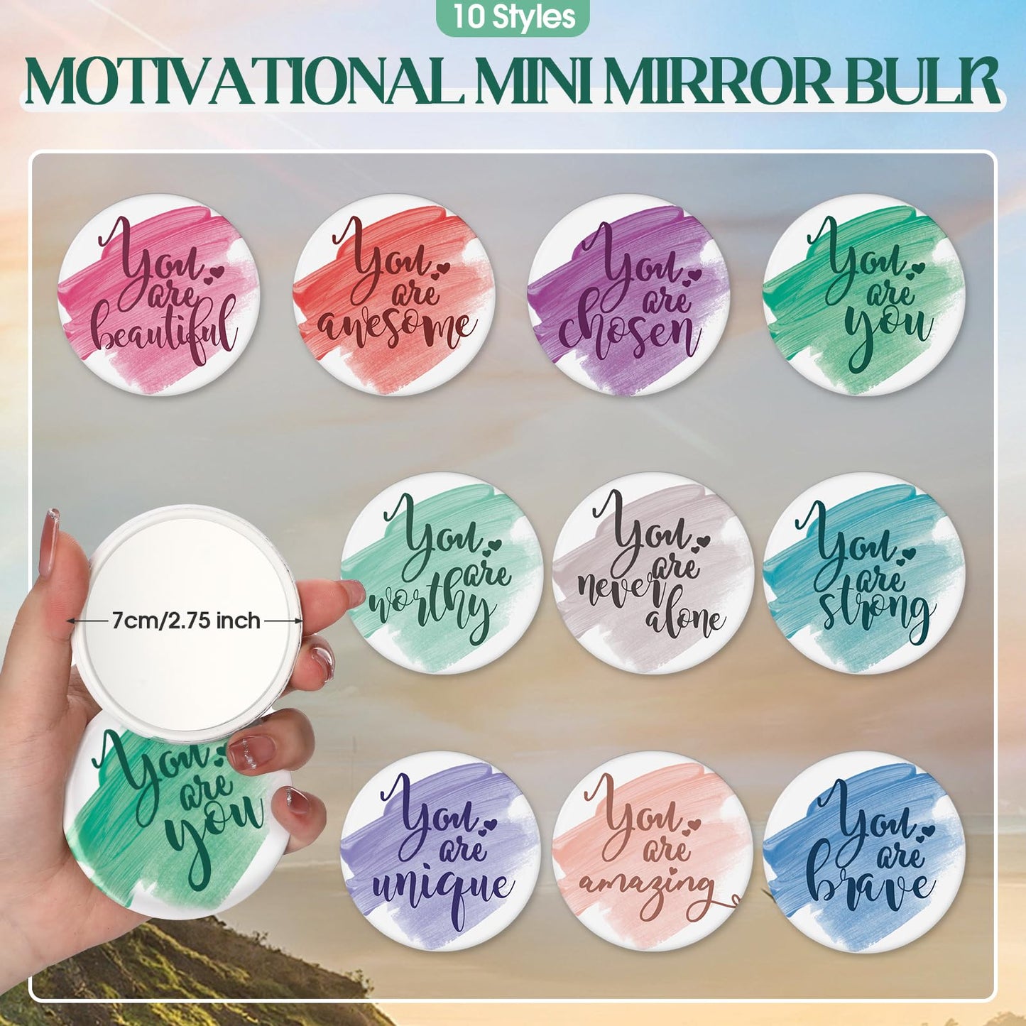 Vercraft Employee Appreciation Gift for Women Teacher Inspirational Canvas Makeup Bag Portable Compact Mirror Bulk Cosmetic Bag Thank You Volunteer CNA Nurse Coworker(Inspiration,Pastel,60 Pcs)