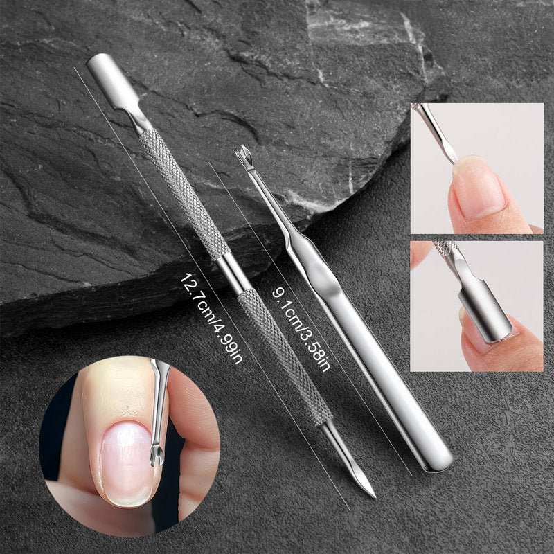 Criyar Whole Set Fine Edge Cuticle Trimmer & Nippers, Silicone Handle Nail Tools for Precise Removal, Durable Washable Cuticle Cutter&Remover&Pusher Nail Clippers (White/Rose+Pusher)