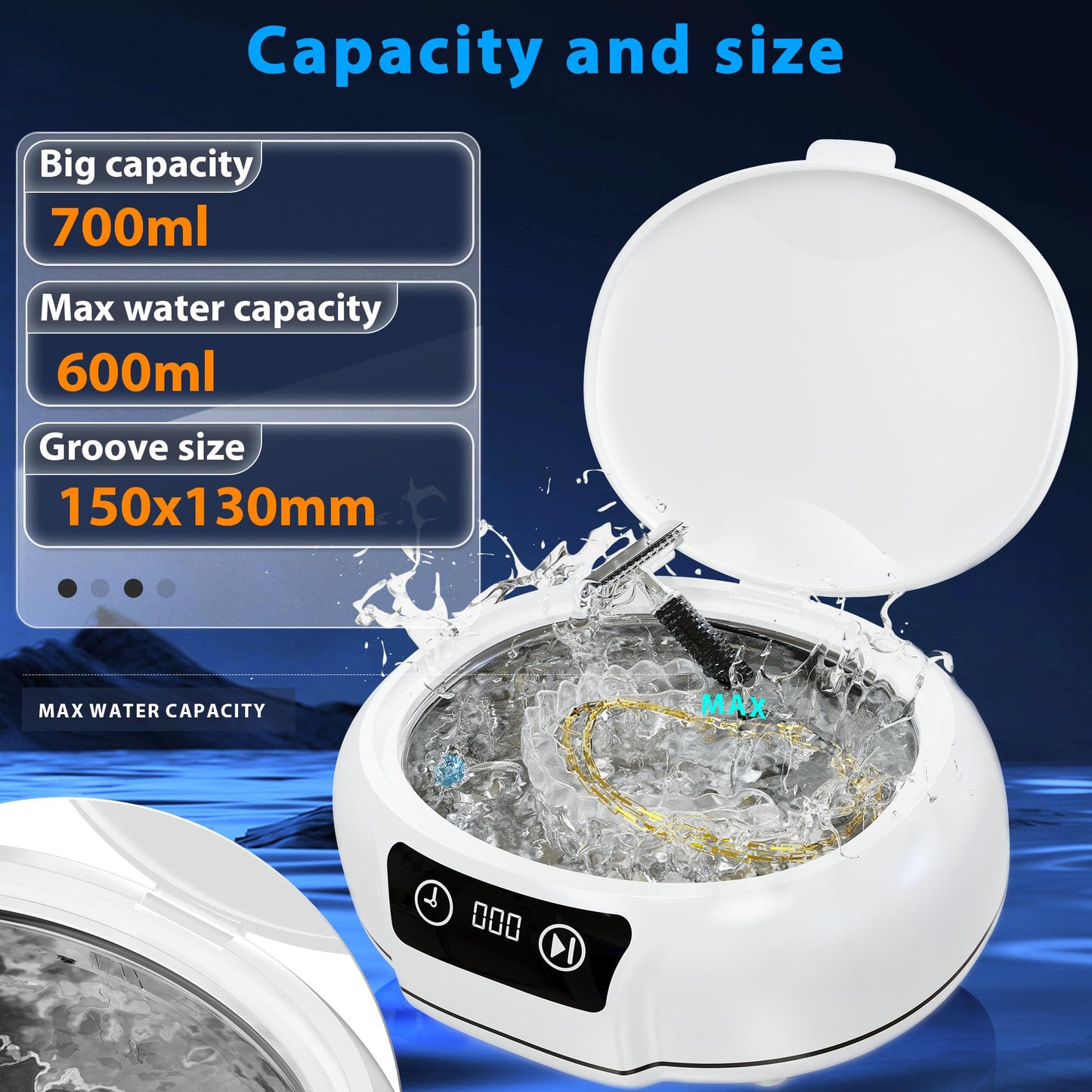 YINPAD Ultrasonic Retainer Cleaner Machine,48 kHz Ultrasonic Cleaner,700ML Portable Ultrasonic Cleaner for Braces, Mouth Guards, Aligner, Toothbrush, Glasses, Jewelry(White)