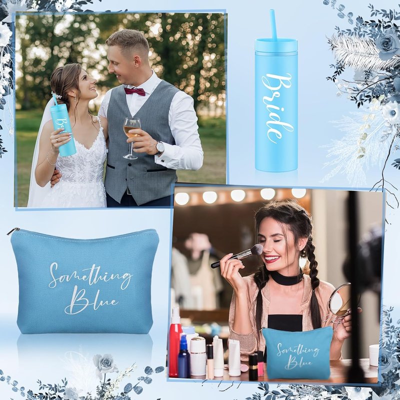 Something Blue Wedding Gift Set - 8 Pcs Handkerchief, Tumbler, Garter & More | Bridal Accessories