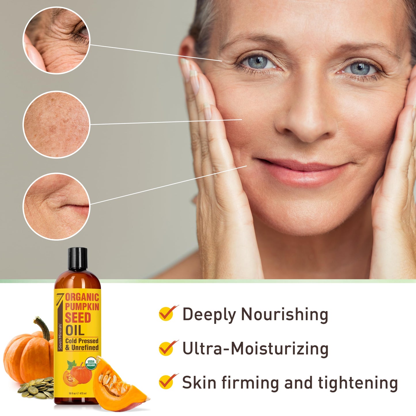 Seven Minerals NEW Pumpkin Seed Oil for Hair Growth, Face, & Body - Big 16oz Bottle - USDA Organic, Cold-Pressed & Hexane Free - Lightweight, Non-Greasy, & Deeply Moisturizing for Scalp, Skin