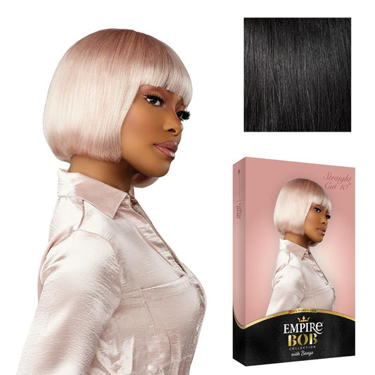 Sensationnel Empire Bob Humanhair Wig - Straight Cut Face Framing Mesh Cap for Comfort With Bangs (10 inch, 2 DARKBROWN)