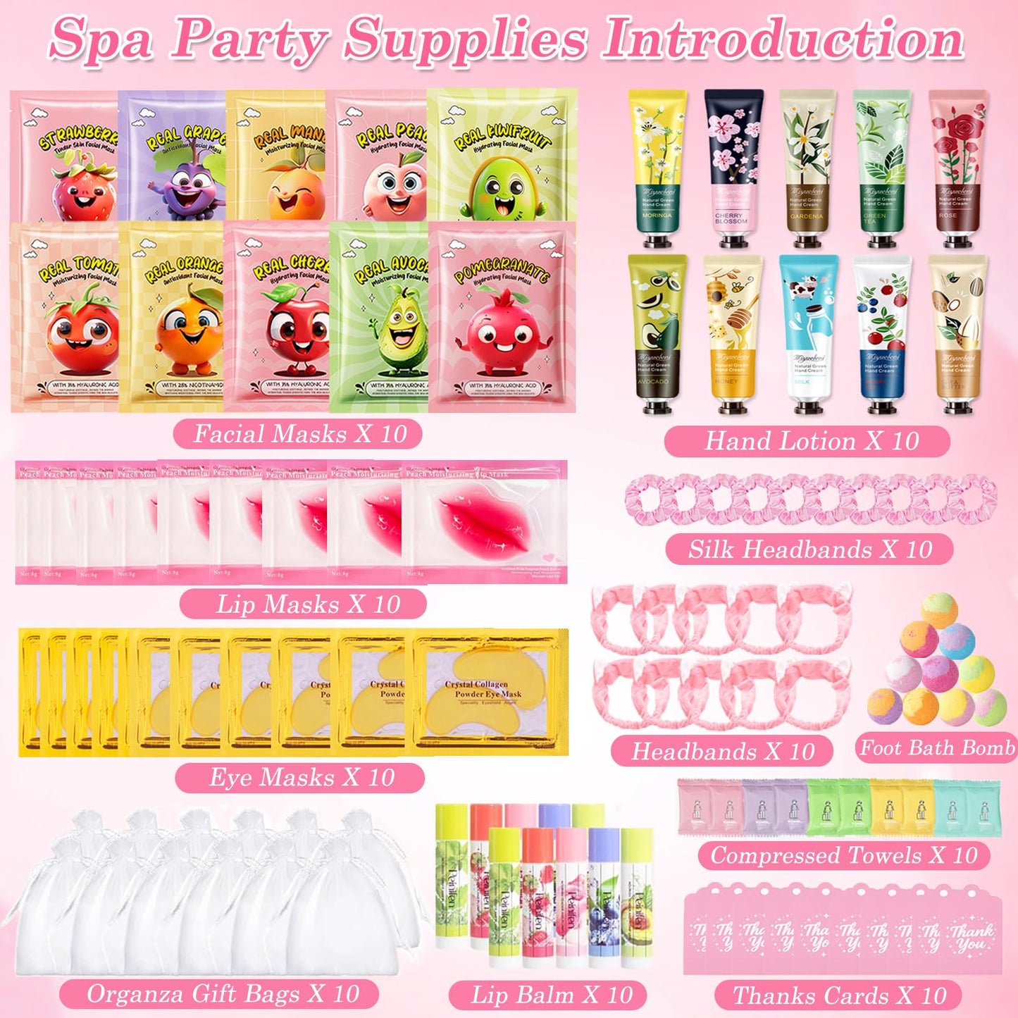 110PCS Spa Party Supplies for Girls, Spa Party Favors Include Lip Mask, Foot Bath Bombs, Face Masks, Skin Care For Teens 10-12, Sleepover Party Supplies for Girls, Spa Birthday Bulk Gifts for Women