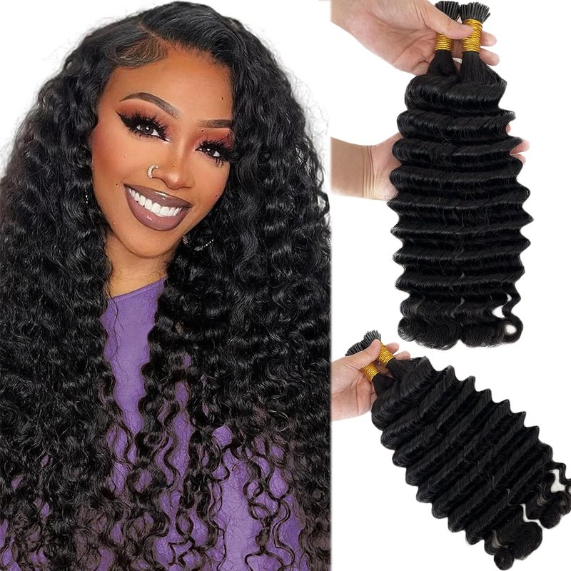 I Tip Hair Extensions Deep Wave Microlink Beads Itip Human Hair Extensions for Black Women 20 Inch Natural Color Curly Brazilian Real Remy Pre Bonded Keratin Stick Tipped Bundles 50g 100 Strands