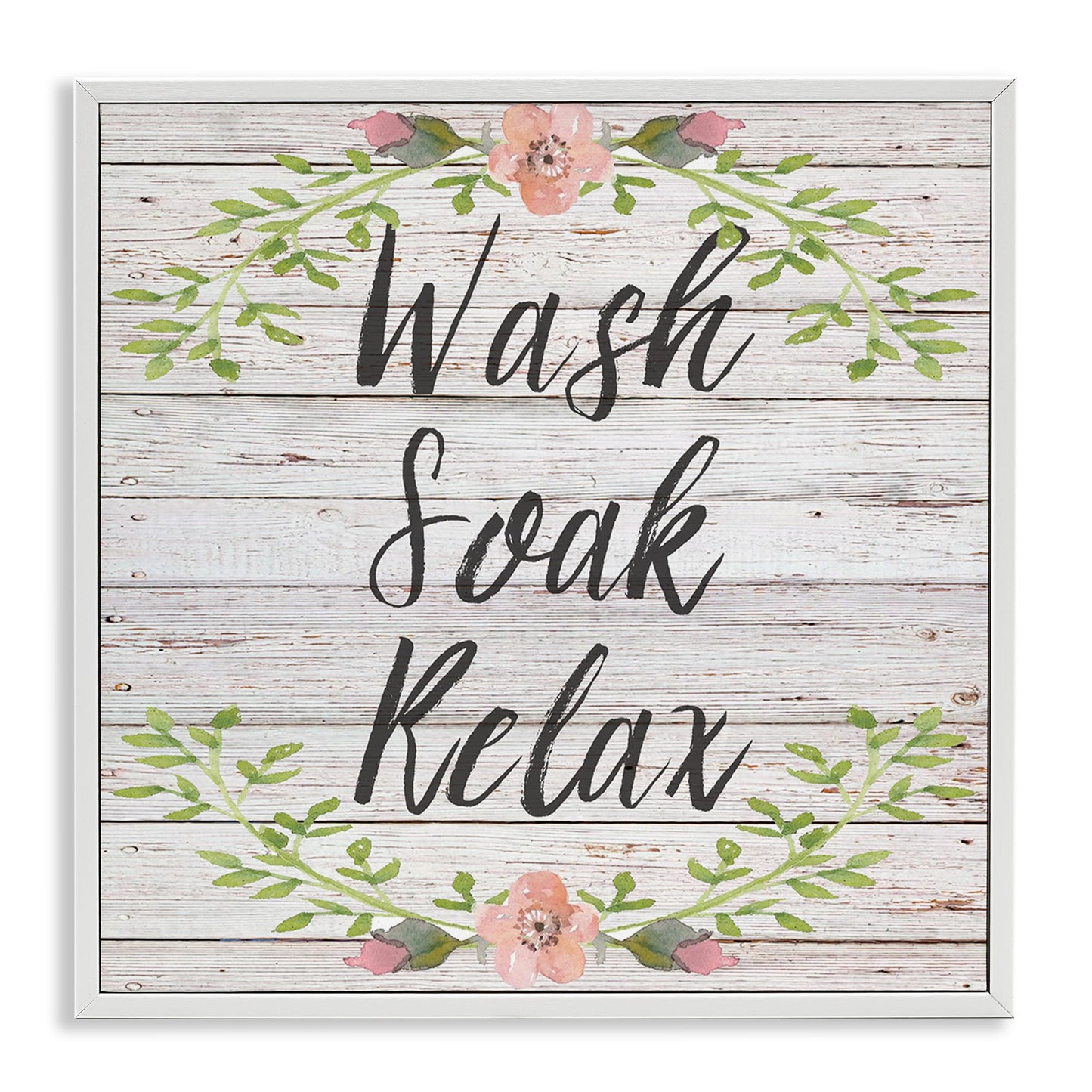 Stupell Industries Wash Soak Relax Floral Wood Wall Art, 17 x 17, White Framed