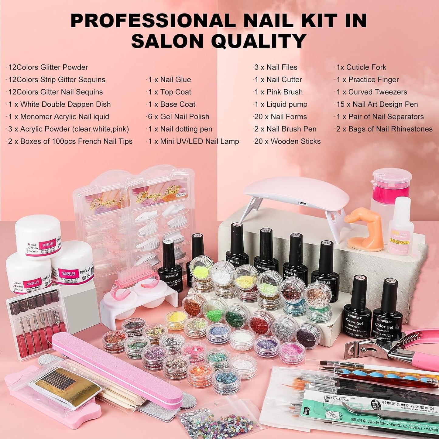 Acrylic Nail Kit for Beginners - Complete Gel Nail Polish Set with UV Light & Tools | DIY Nail Art Supplies