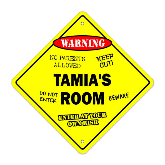 Tamia's Room Sign Crossing Zone Xing | Indoor/Outdoor | 12" Tall Kids Bedroom Decor Door Children's Name boy Girl