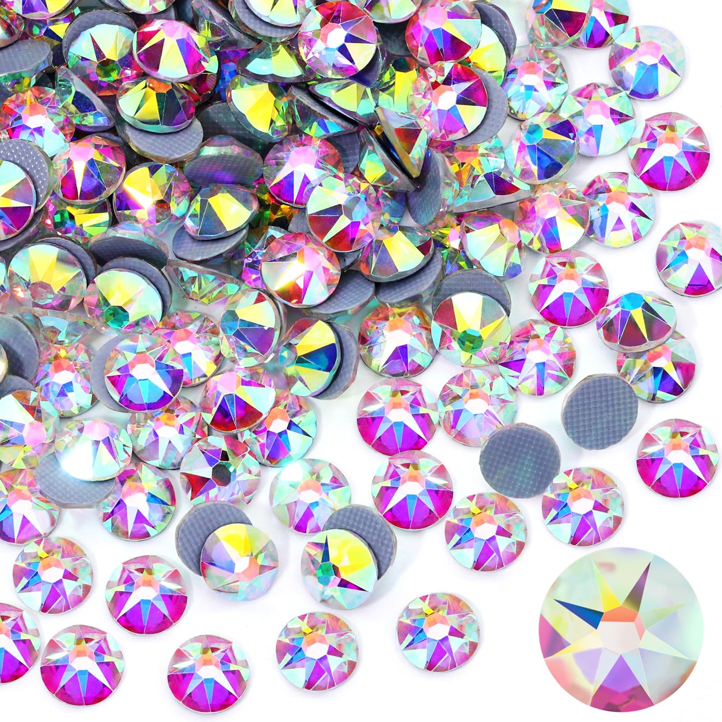 Novani Hotfix Rhinestones 288pcs Crystal AB Round Iron on Rhinestone Style 2088 Sparkly Crystal Gemstones for Fabric and Crafting, SS34 (7.0-7.3mm)