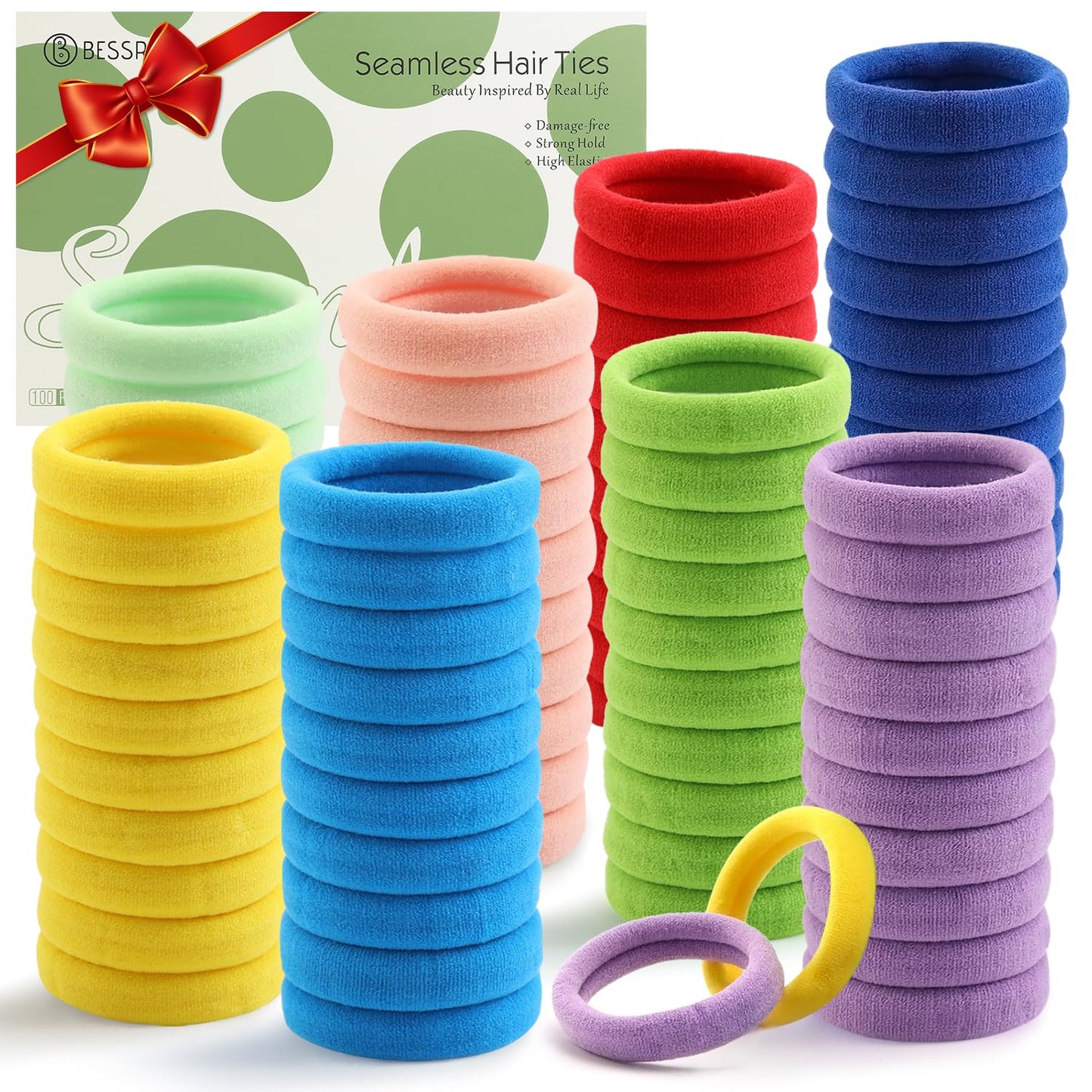 100PCS Black Hair Ties for Women Girls, Seamless Thick Black Hair Band, Elastic Hair Ties No Damage Ponytail Holder