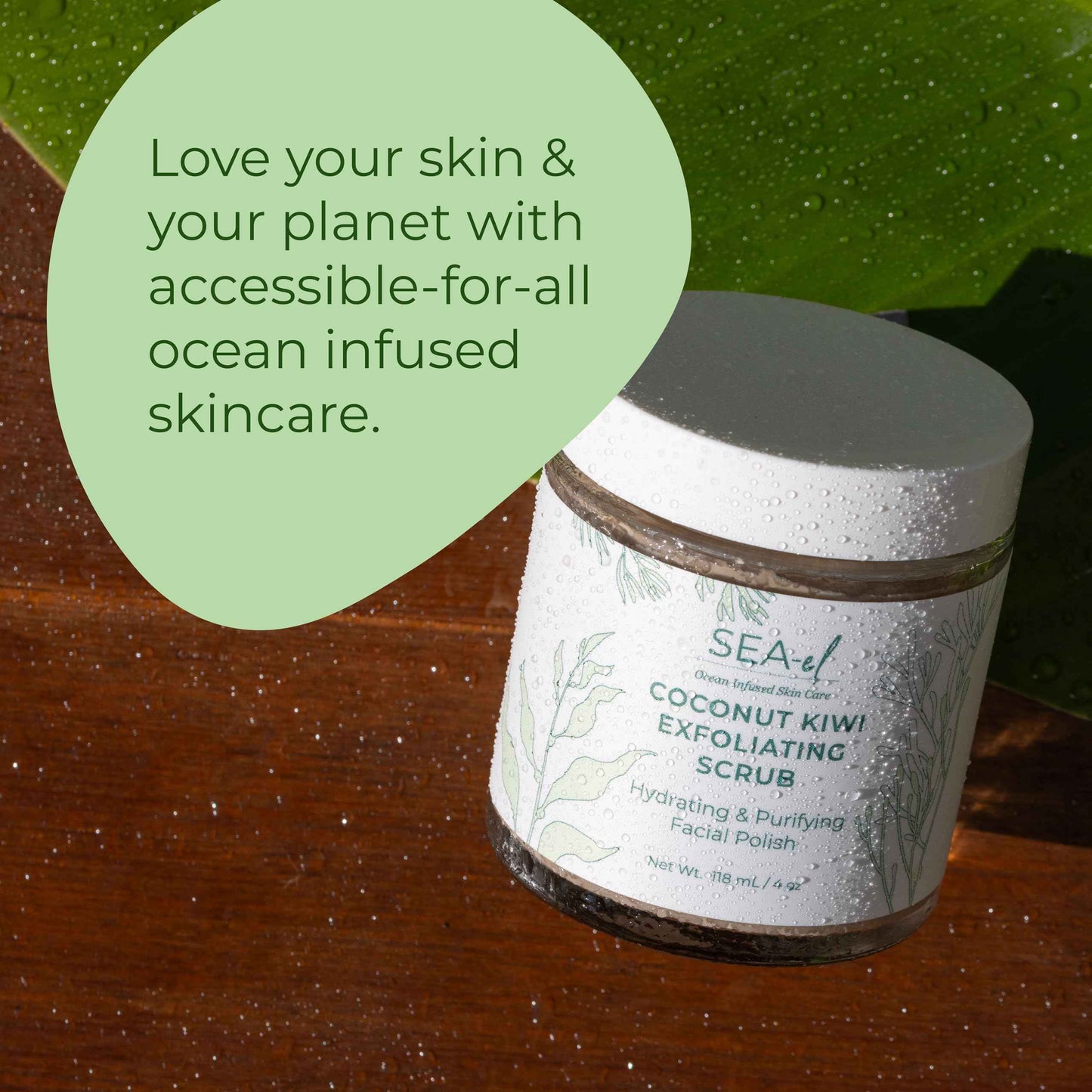 Sea El Coconut Kiwi Exfoliating Face Scrub Hydrating Calming & Purifying Anti Aging Exfoliator - Bamboo Pumice & Green Tea Detoxifying Exfoliant Facial Cleanser & Polish for Women & Men - 4 Oz