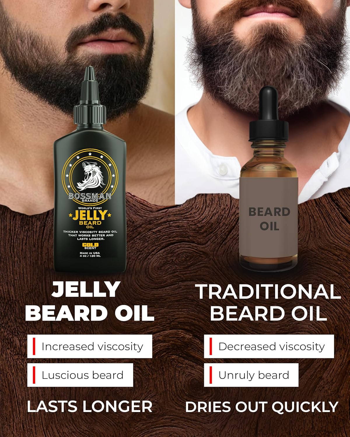 Bossman Jelly Beard Oil for Men - Softens & Moisturizes | 3 Pack, 12 oz Total, Gold Scent