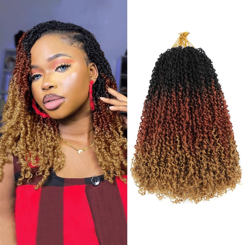 NAYOO 14 Inch Yanky Twist Crochet Hair - 8 Packs (30 Stands/Pack) Mini Passion Twist with Curly Ends Synthetic Pre-Looped Crochet Braids Braiding Hair (14 Inch, OT30/27)