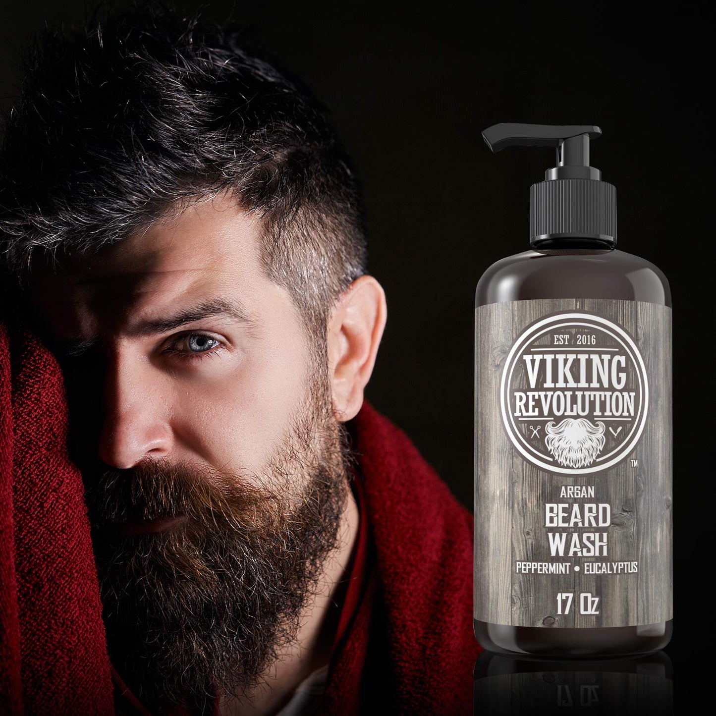 Beard Wash Shampoo with Argan & Jojoba Oils - Softens & Strengthens | Peppermint & Eucalyptus Scent (17 oz)