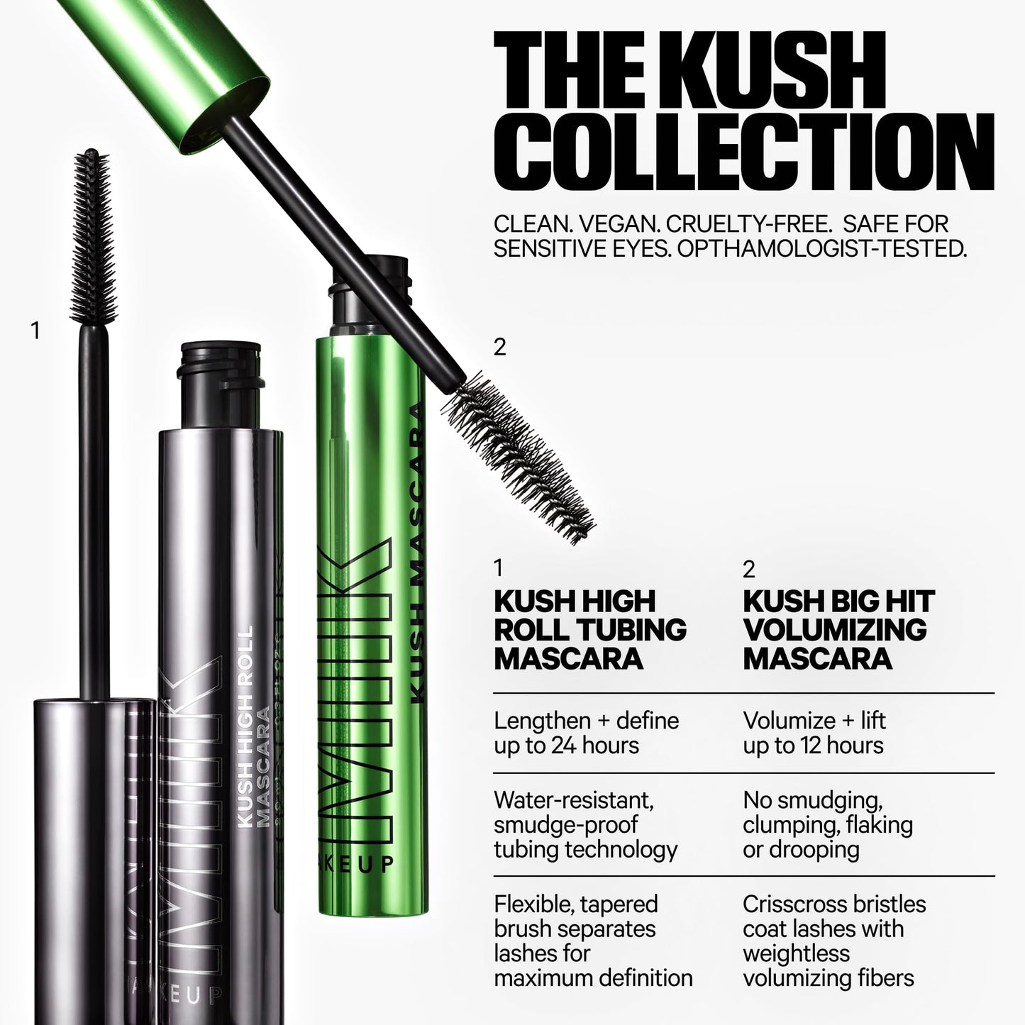 Milk Makeup KUSH Big Hit Volumizing Mascara – 12HR Clean High-Volume Mascara for Lifting, Lengthening + Defining Lashes – Clump + Smudge-Free, Weightless + Safe for Sensitive Eyes – Black, 0.28 oz