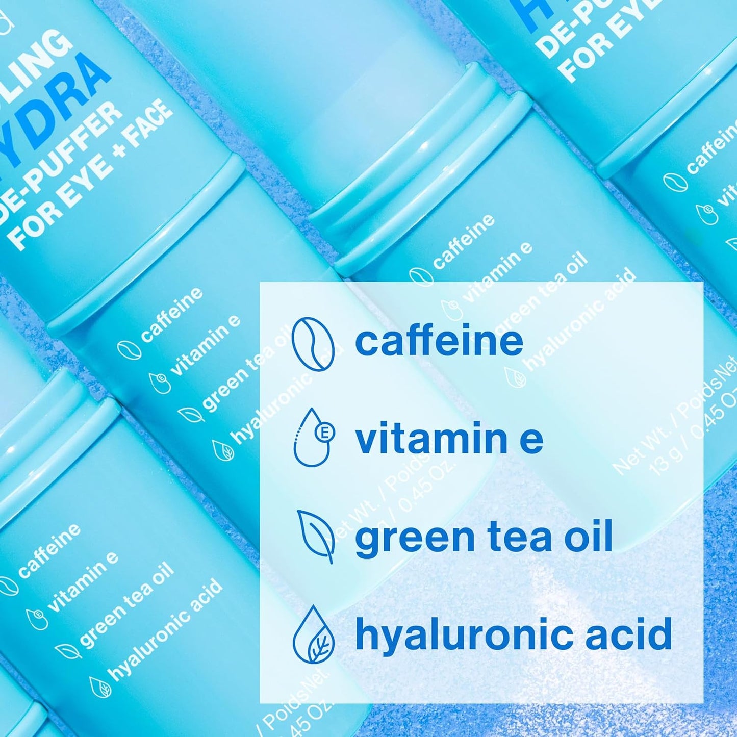 Cooling Hydra De-Puffer Face Primer Stick | Soothing Makeup with Vitamin E & Caffeine, Vegan, All Skin Types