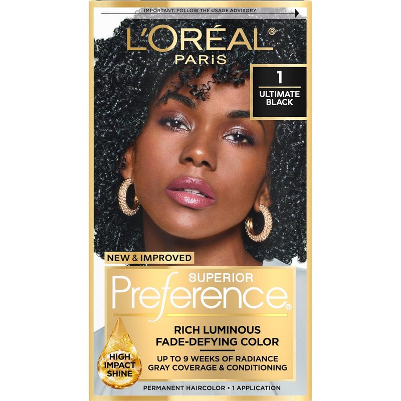 L'Oreal Paris Hair Color - Superior Preference Luminous Fade-Defying Dye | Ultimate Black, 9 Weeks of Radiance