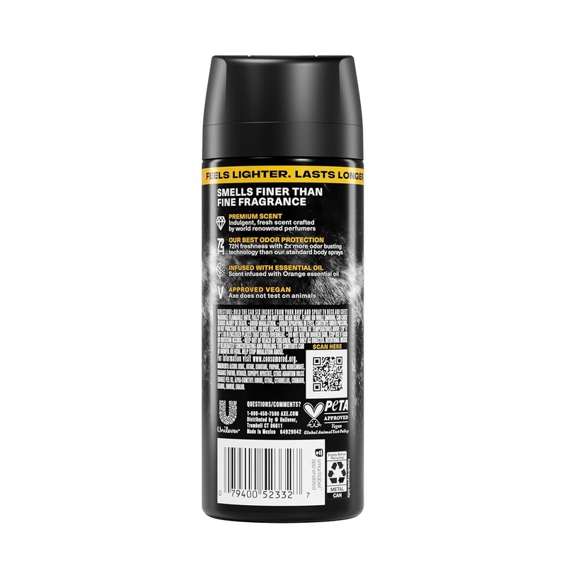 Axe Body Spray - Black Vanilla Fine Fragrance | Aluminum-Free, 72-Hour Freshness, 2.9 oz