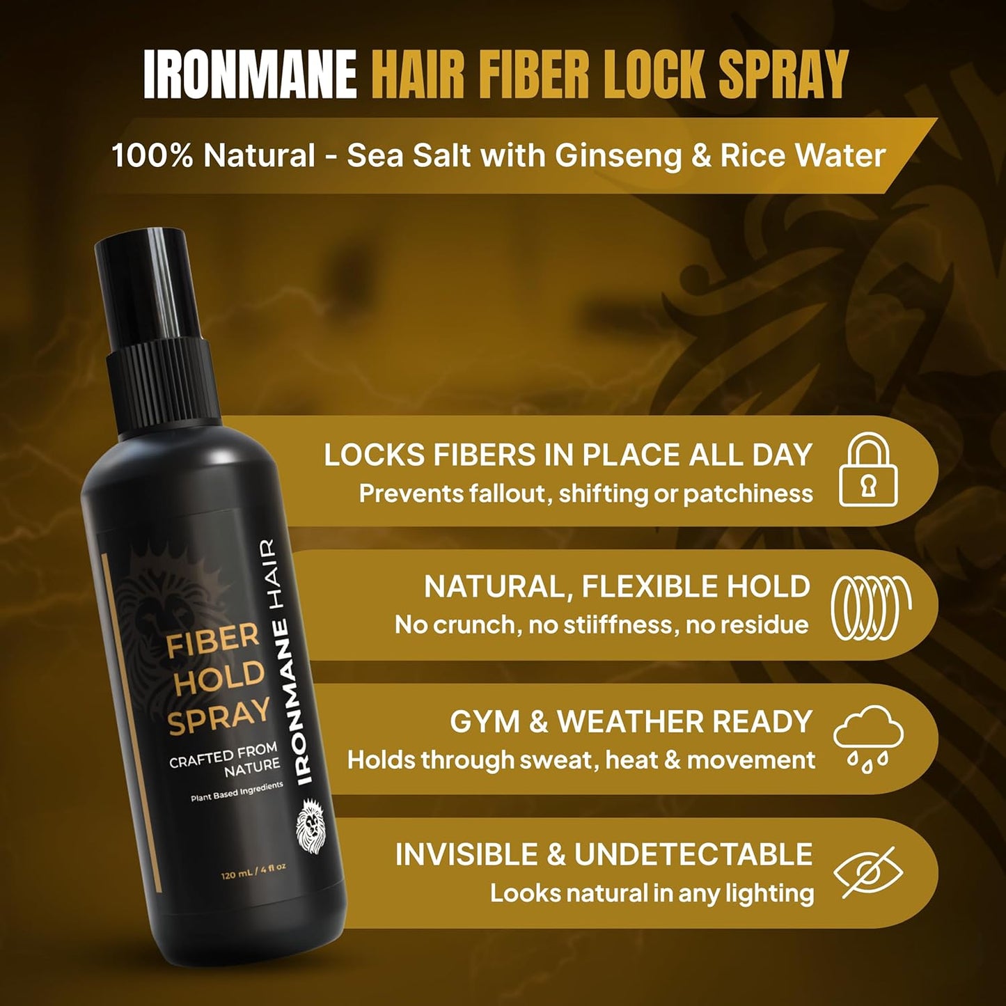Fiber Hold Spray for Hair Fibers - Natural Unscented Formula with Sea Salt & Ginseng | Flexible Matte Hold