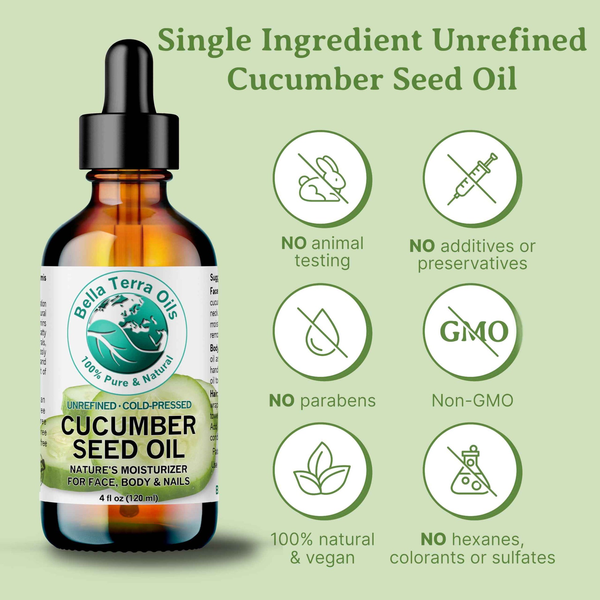 Bella Terra Oils - Cucumber Seed Oil 8 oz - Dive into Cucumber's Nutritional Treasure, Infused with Vitamins & Omega-3, Seamless Addition to Skin Care Arsenal