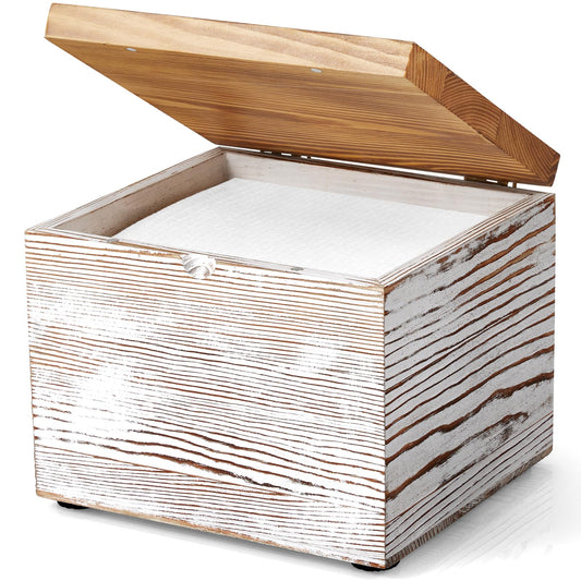 Bivvclaz Disposable Face Towel Holder, White Washed Wood Face Towel Container Compatible with Clean Towels XL, Face Towels Storage Box with Lid, Makeup Remover Organizer for Vanity, Bathroom