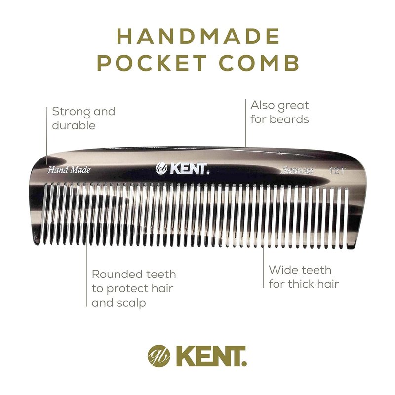 Kent 12T Wide Tooth Detangling Comb - Handmade Comb for Thick, Curly Hair | Large Tooth Grooming Tool