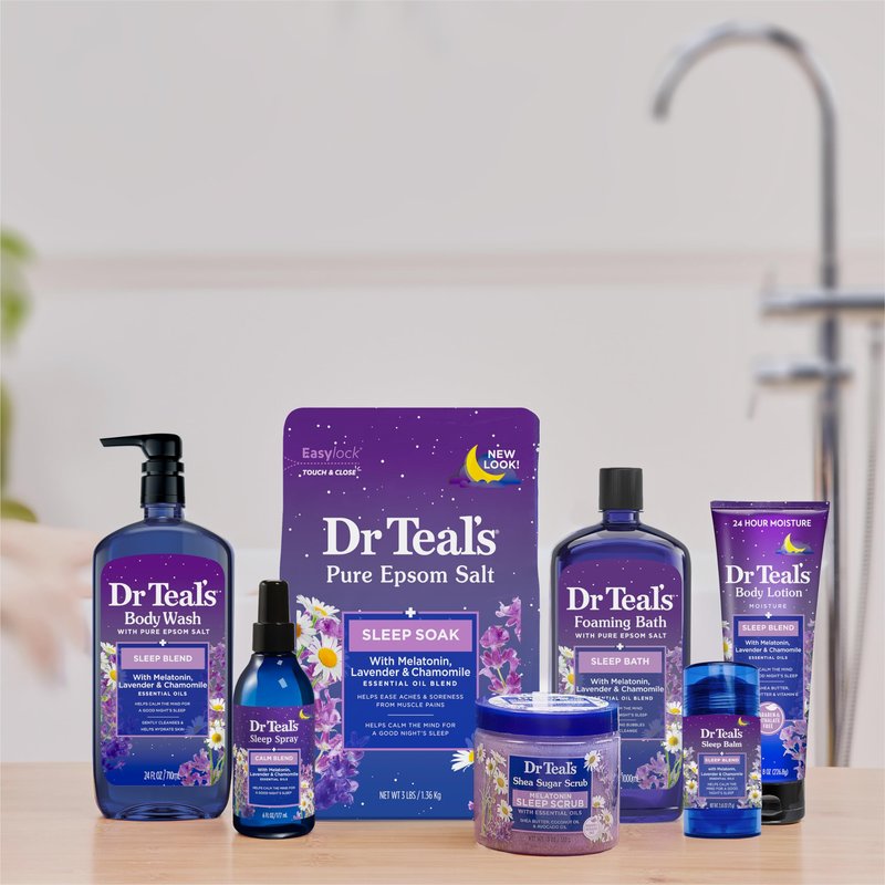 Dr Teal's Body Wash with Pure Epsom Salt, Sleep Blend with Melatonin, 24 fl oz (Pack of 4)