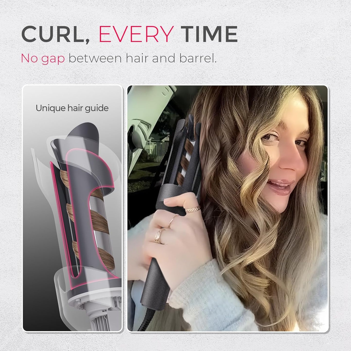 Tymo Automatic Rotating Curling Iron - 1 Inch Beach Waves Curling Wand | Dual Voltage, Lightweight, Ceramic Coating, Metallic Gray