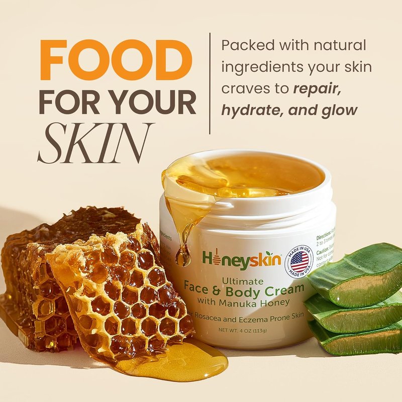 Hydrating Face Moisturizer & Body Cream - Organic Manuka Honey for Dry, Itchy Skin | 4oz