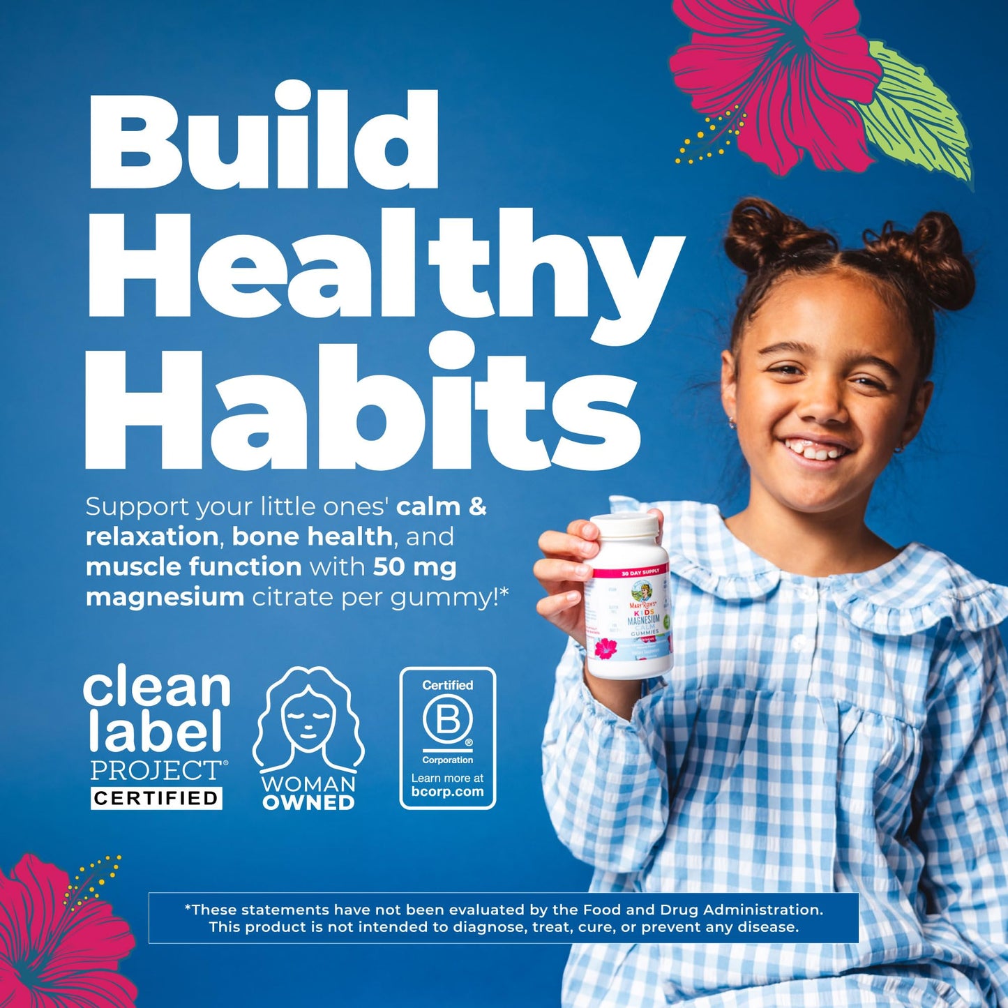 Kids Magnesium Calm Gummies by MaryRuth's | Sugar Free | 50mg Magnesium Citrate Gummies for Kids 4+ | Bone Health | Calcium Absorption | Essential Mineral | Vegan | 60 Count | 2 Month Supply