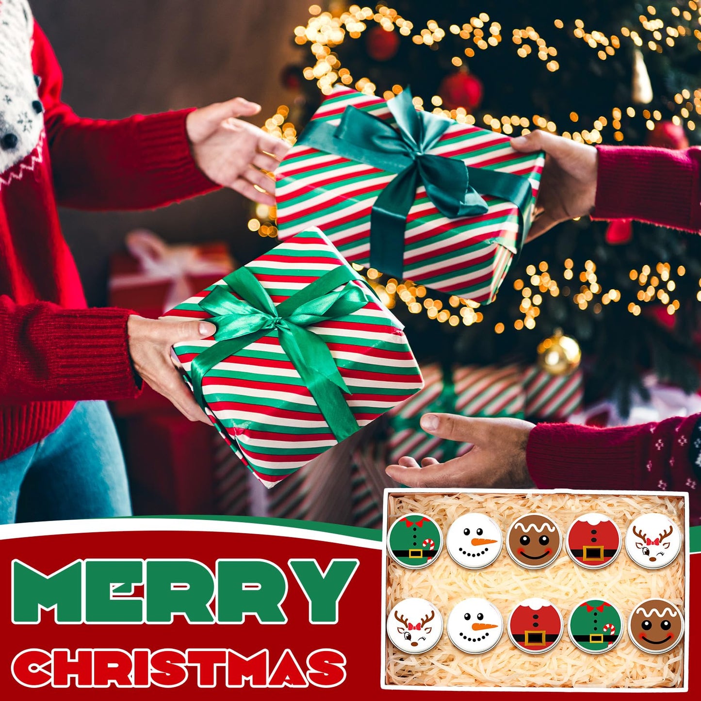 Dansib 25 Pcs Christmas Lip Balm Gifts Bulk Elf Peppermint Candy Flavor Lip Balms Tins Employee Appreciation Thank You Gifts Christmas Stocking Stuffers for Women Men Coworkers Teachers(Casual Style)