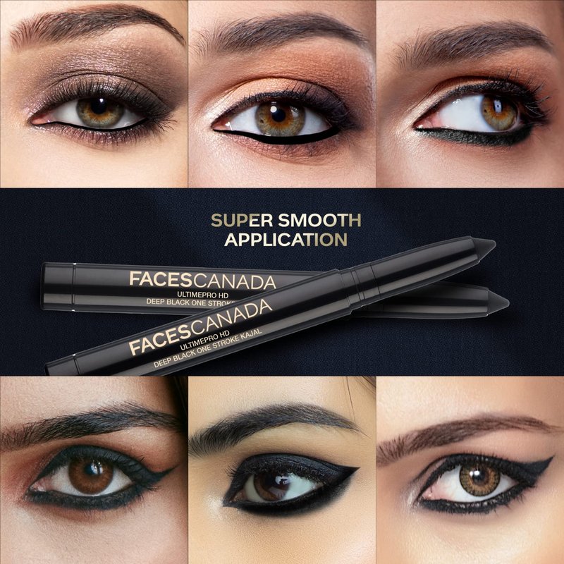 FACESCANADA Ultime Pro HD Deep Black One Stroke Eye Pencil | Smooth Lightweight HD Finish | 10 HR Long Stay | Waterproof & Sweat Proof | Built-In Sharpener | 0.05 Oz/1.4g