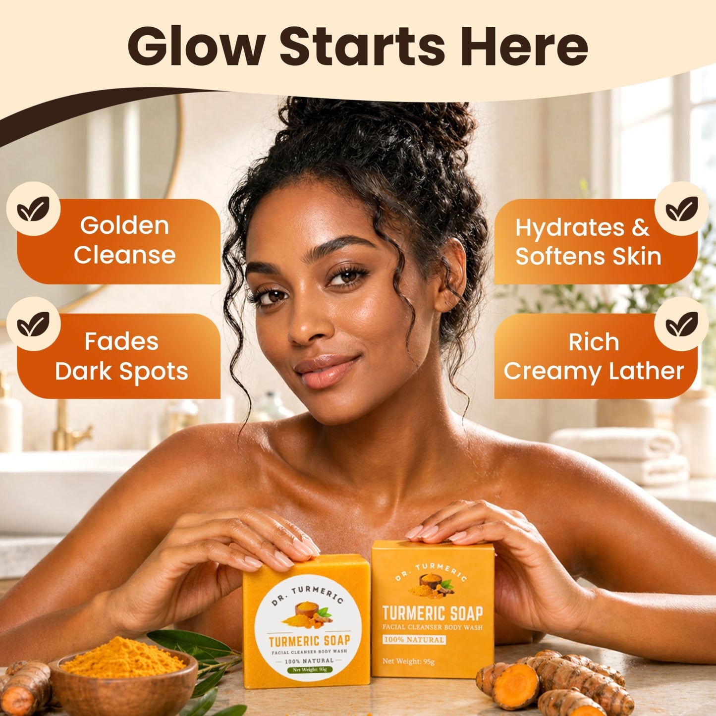 Turmeric Soap Bar for Face & Body | Vegan Skin Cleanser for Smooth, Moisturized & Radiant-Looking Skin | Rich Lather, Deep Cleansing & Refreshing Scent | 12 Bars