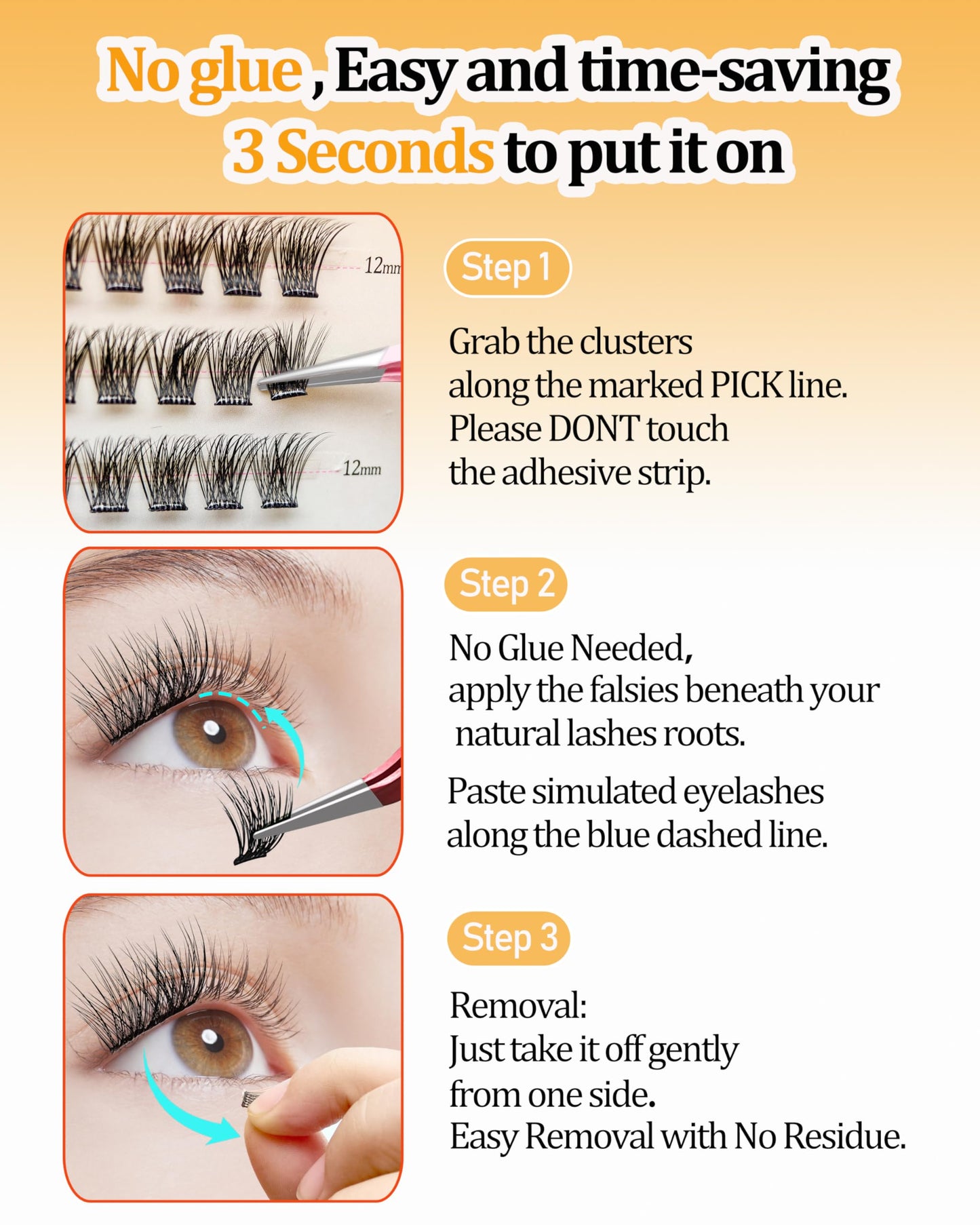 Self Adhesive Lash Clusters, Press on Pre bonded Eye lashes Clusters Natural Look No Glue Needed,10-16MM DIY Lash Extension FOR Beginners Dating and Working Business People (One-Step Professional)